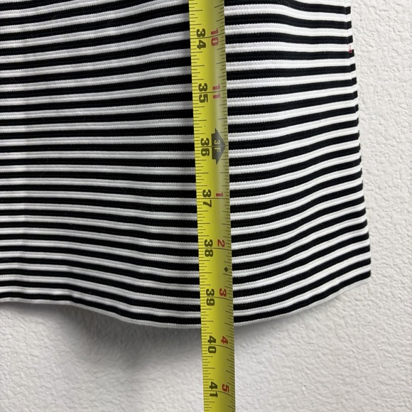 LAFAYETTE 148 NEW YORK XL Black White Striped Dress Back V Neck Cotton Stretch - Picture 4 of 7